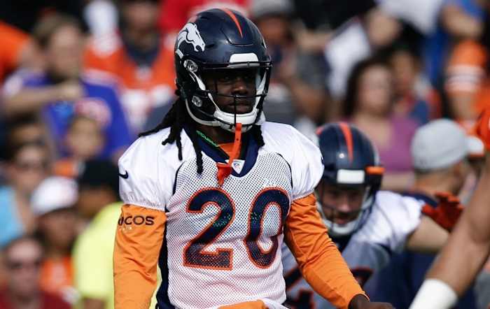 Denver Broncos safety Jamal Carter (20) during morning practice on the first day of training camp at UCHealth Training Center.